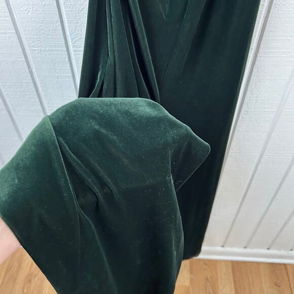 Express Women Velvet One Shoulder Pants Jumpsuit Green Christmas Holiday Large - Picture 3 of 8